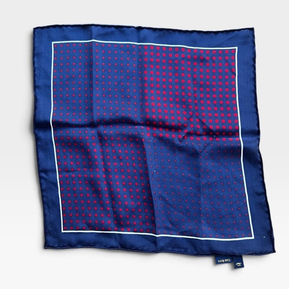 Club Room Men's 100% Silk Pocket Square Navy Red Polka Dot